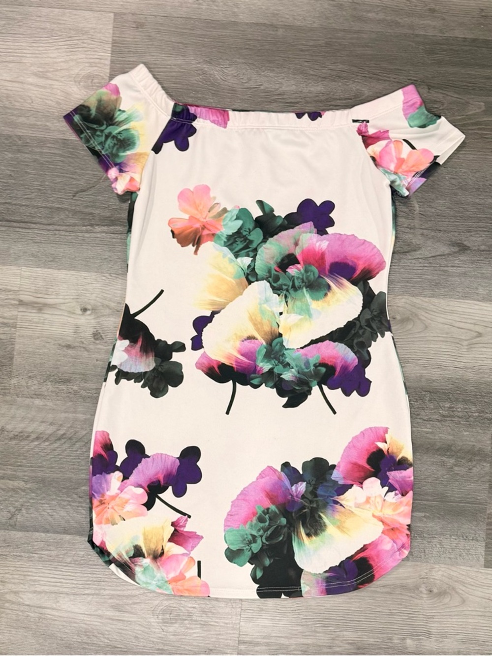 Floral Off-Shoulder Dress Top in White with Multicolor Blooms